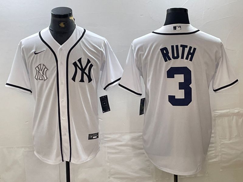 Men New York Yankees #3 Ruth White Third generation joint name Nike 2024 MLB Jersey style 2->new york yankees->MLB Jersey